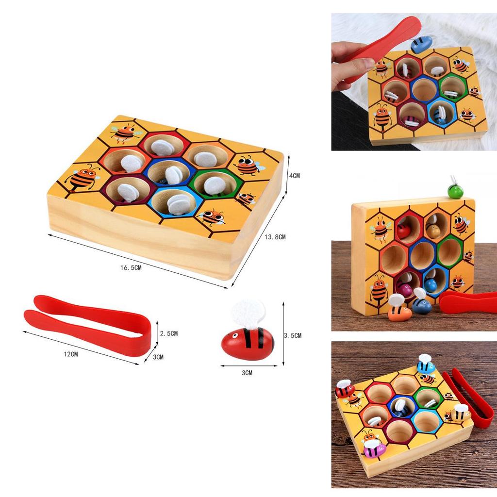 Exquisite Children's Preschool Wooden Bee Clip Out Montessori Educational Toy For Birthday Fun