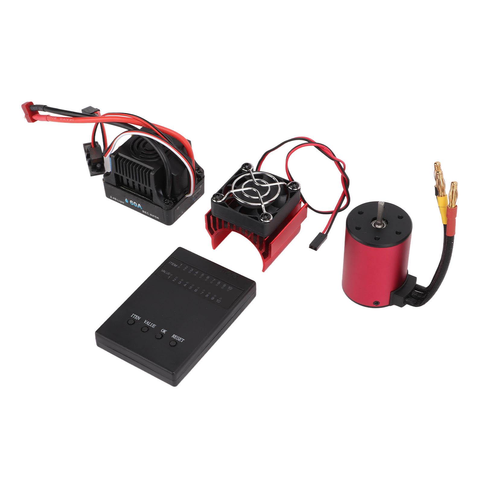

S3650 3100KV Brushless Motor Waterproof 60A Brushless ESC Heat Sink Programming Card Set for 1/10 2S RC Car