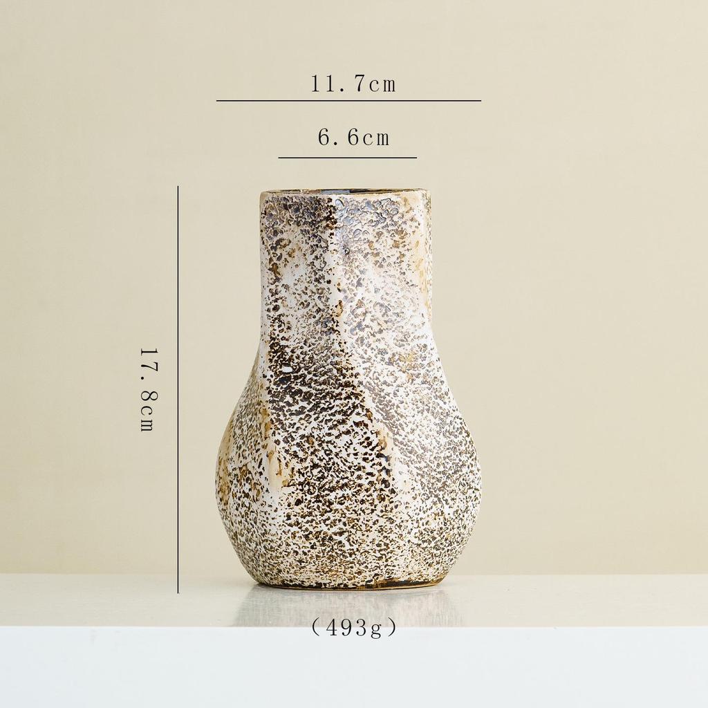 Shu Men Wabi-Sabi Stil Keramikkrug: Retro-Musterung, verwitterte Textur, Trockenblumen-Vase für Wohnzimmer- oder Esstisch-Dekoration