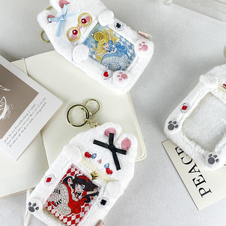 Soft Cuddly And Rabbit Plush Card Sleeve With Bow For Trendy Animal Lovers Fashionistas And