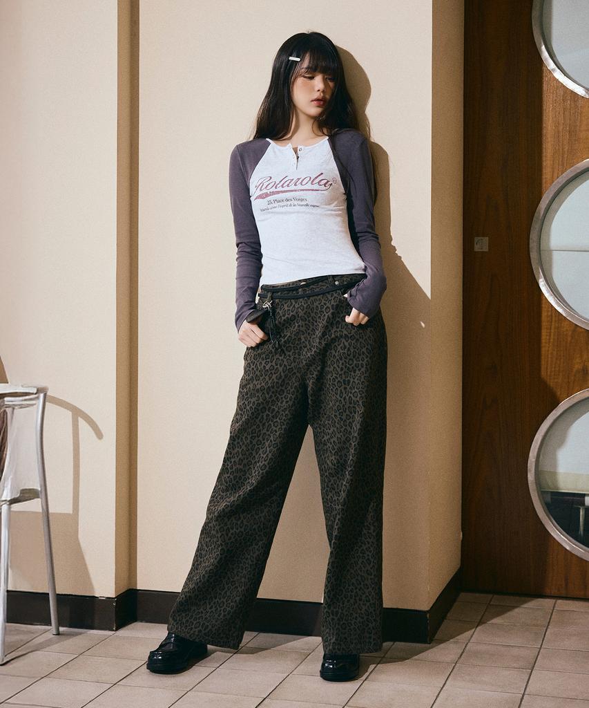 ROLAROLA Leopard Wide Pants Charcoal