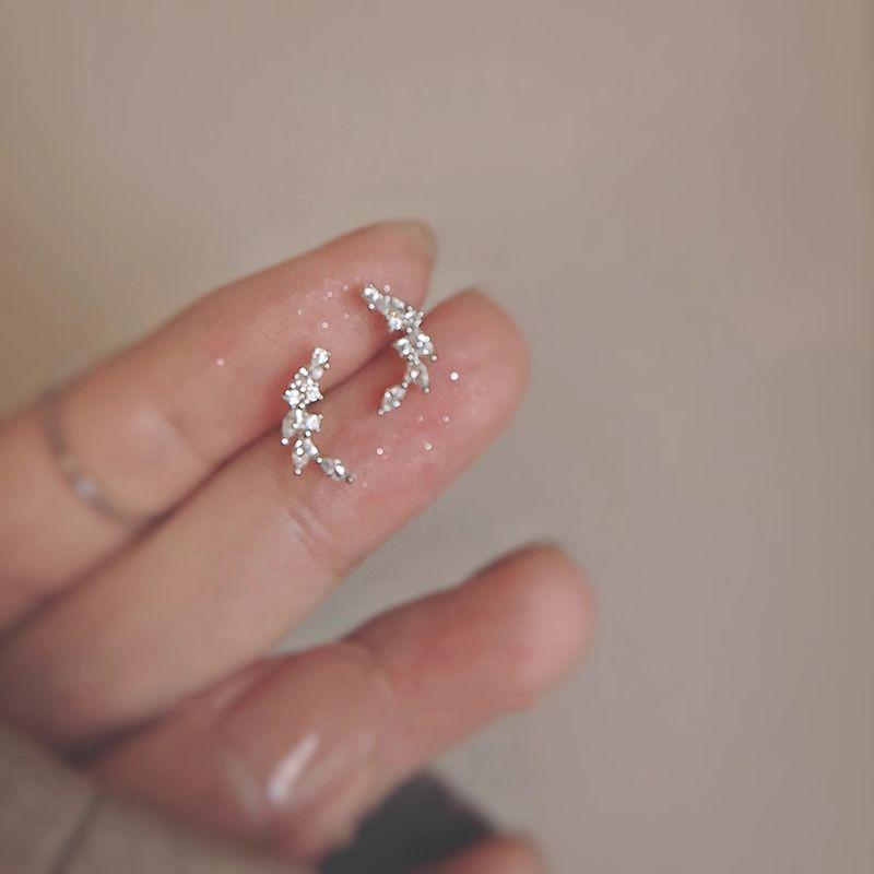 

925 Silver Needle Exquisite Small Zircon Wheat Stud Earrings Minimalist Minority Design Earrings Fashion Ear-Caring Ear Rings Silver