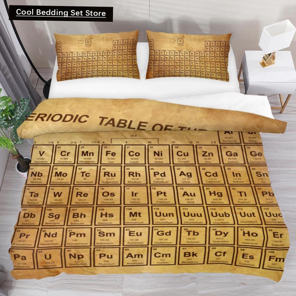 Periodensystem Königin König Bettbezug Pädagogische Wissenschaft Chemie Bettwäsche-Set für Studenten Lehrer Elementtabelle Bettdeckenbezug