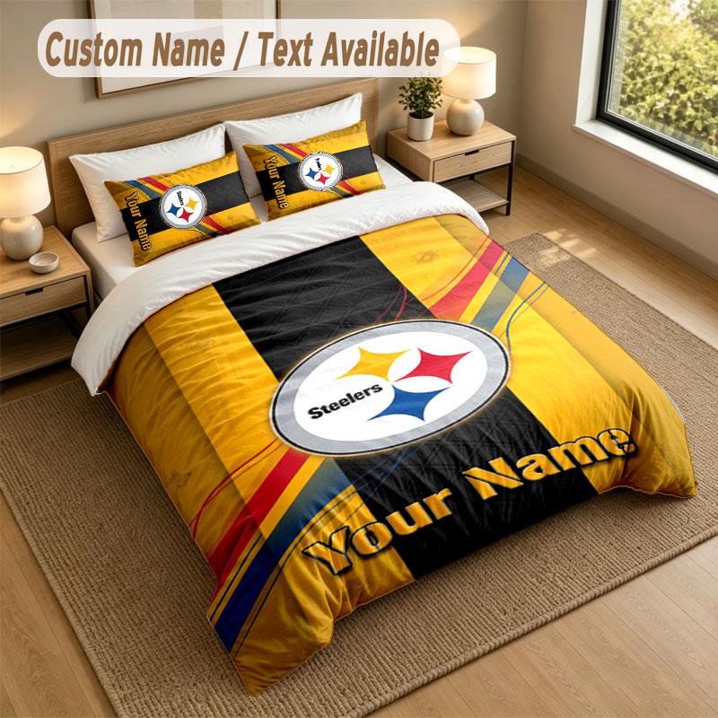 Set Biancheria da Letto 1 Copripiumino 2 Federe Stampa Pittsburgh Steelers Morbido Tessuto per Letto Decorazione Camera da Letto