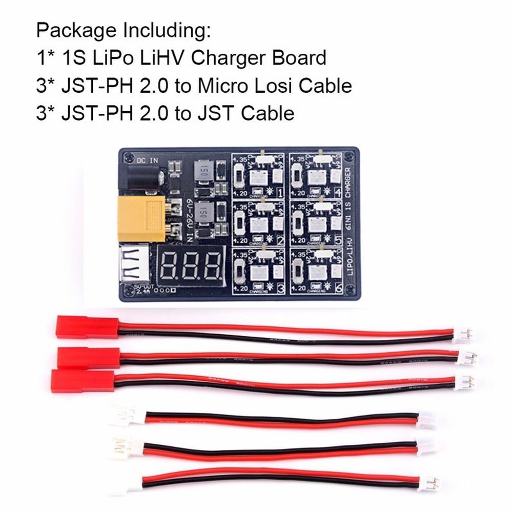 1PC Charger Board For Up To Six 1S LiPo/LiHV Batteries With Individual Monitoring 12A3V Adapter FOR XT60 For RC Aircraft Battery