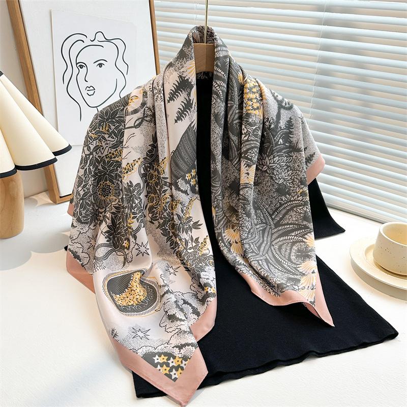 90Cm Design Luxury Twill Silk Women Scarf Sunscreen Foulard Shawl Hijab Female Hair Hijabs Wraps Neckerchief Bandanda Echarpe