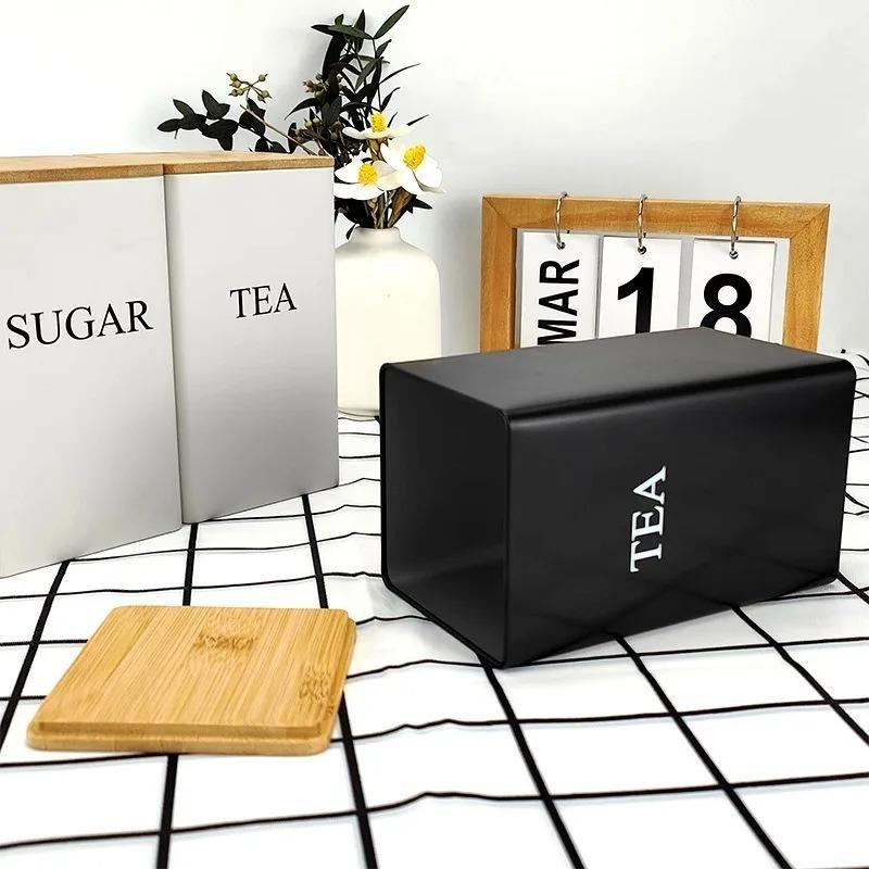 3-Piece Coffee Tea Sugar Storage Canister Set with Tray Kitchen Food Organizer Jars for Coffee Beans Tea Leaves Sugar Kitchen