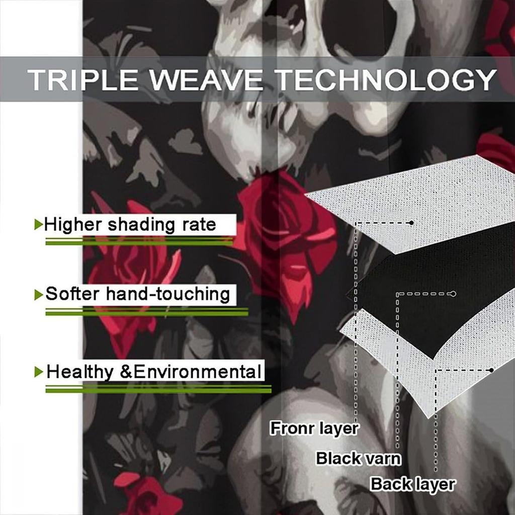 Vintage Skull Curtains Rose Flowers Wildflowers Halloween Theme Scary Curtain Bedroom Living Room Home With Rod Pocket Polyester Ideal For Sitting