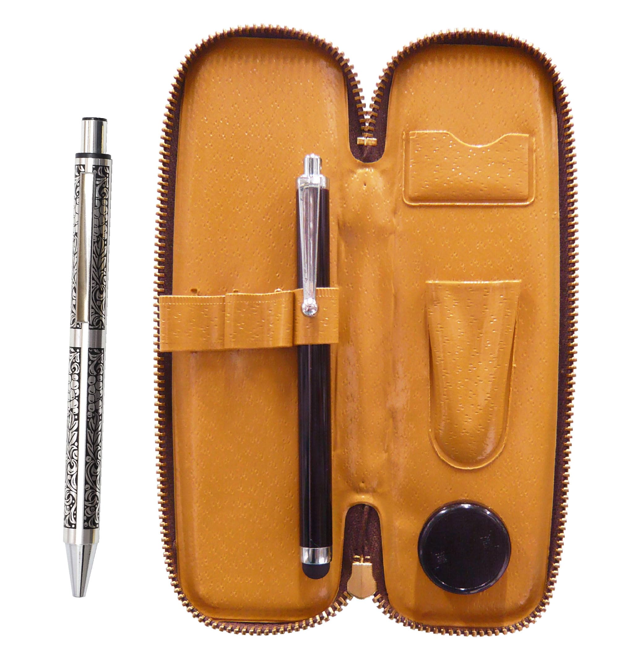 

Zippered Compact Pen Case with Touch Pen and NQ30 Thick Metal Straight Knock Ballpoint Pen Grape Set, Color, T23-S708-NQ30B-V