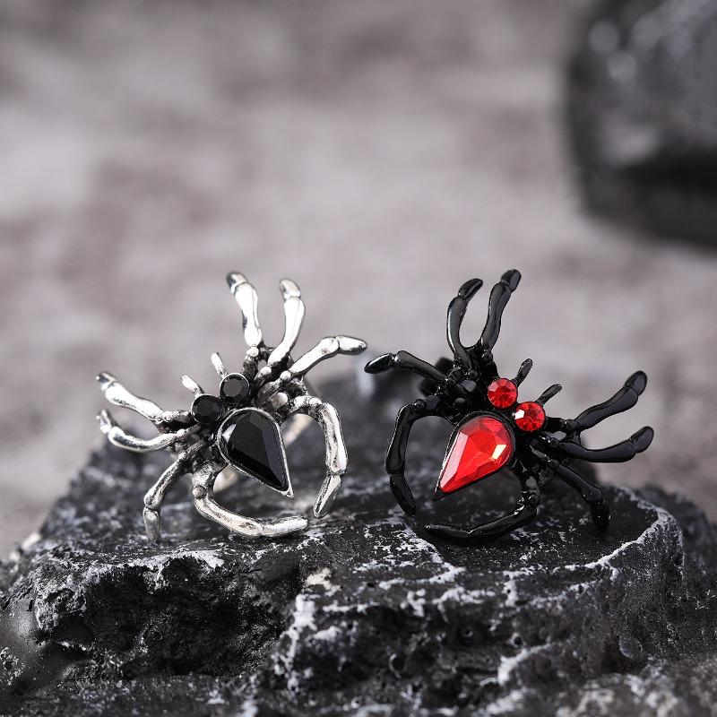 BLINGBAY Damen Vintage Gothic Spinnenring Schwarzer Edelstein Statement Verstellbarer Finger Schmuck für Halloween Party