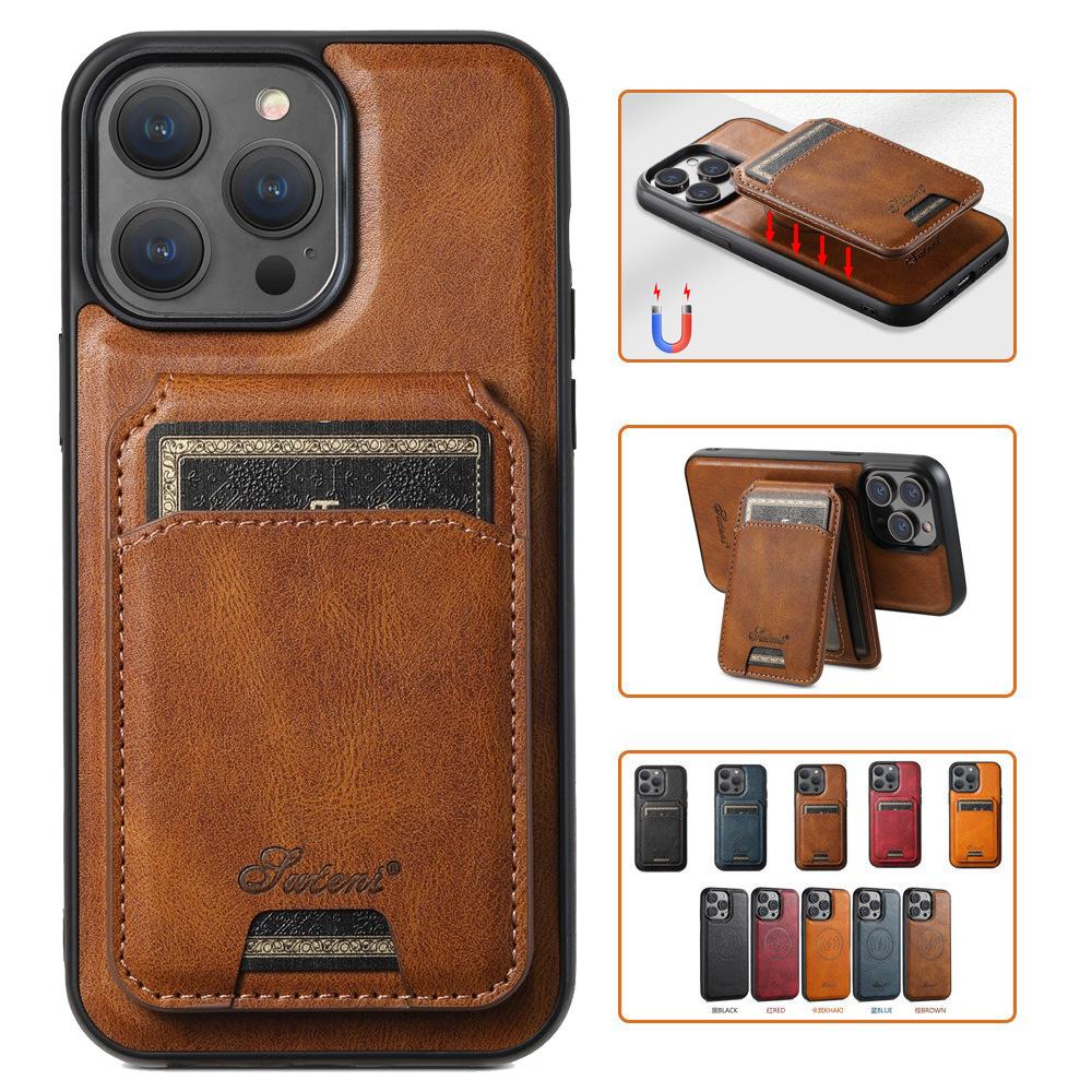 iPhone 17 Pro MagSafe Leather Case with Wireless Charging & Magnetic Card Holder Stand