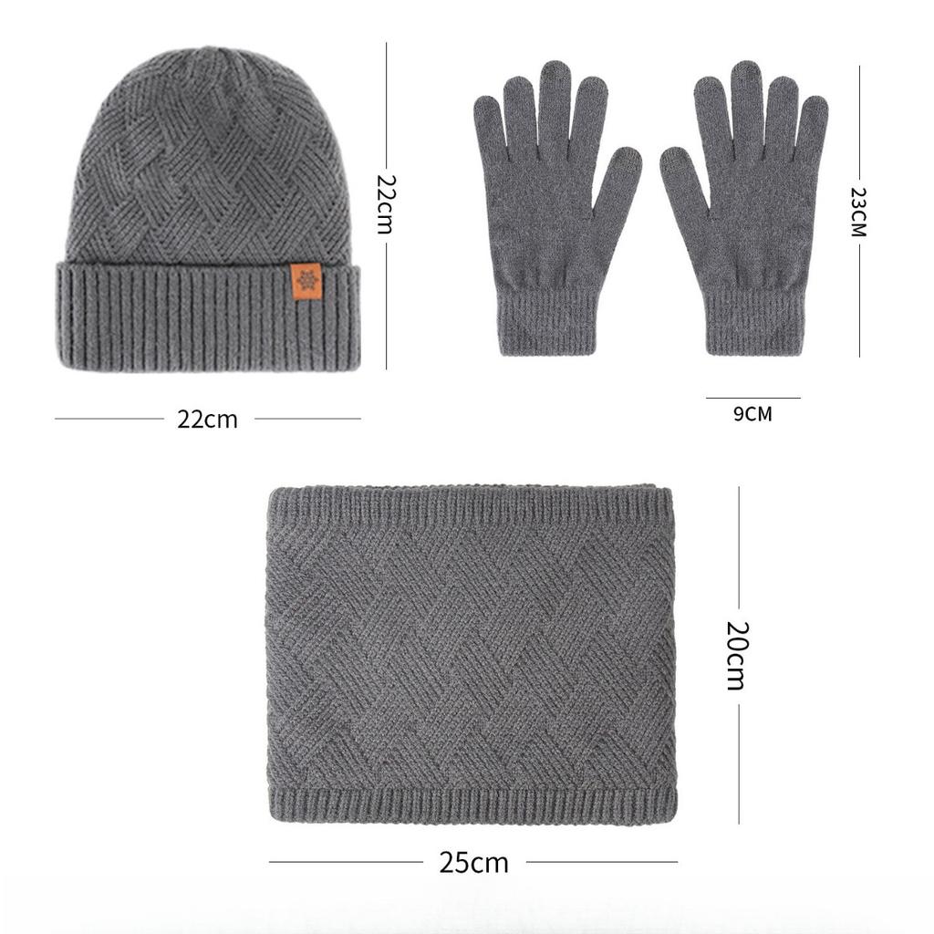 Men's, Knitted Hat, Cold Cap, Knitted Neck, Velvet Gloves, Thickened, Double Layer Neck, Gloves, Hat, Three Piece Set