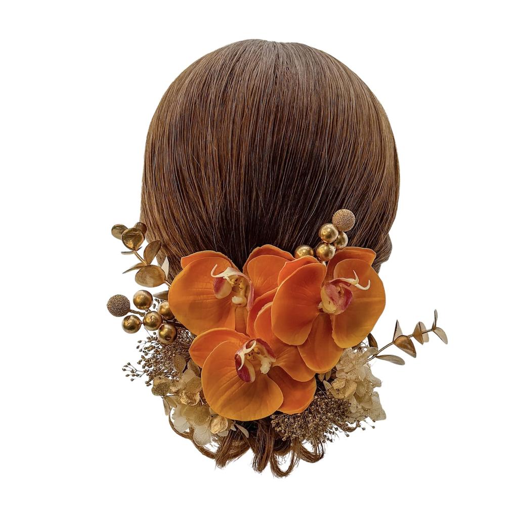 Orange Phalaenopsis Orchid Hair Dried for and Perfect for and Hani. Ornament, Flower, Kimono, Coming-of-Age Ceremonies, Graduations, Weddings, Bridal,