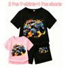 Cartoon Car Print Outdoor Street Kids T-shirt and Shorts Summer Home Casual Outfit Boy and Girl's Sports Set