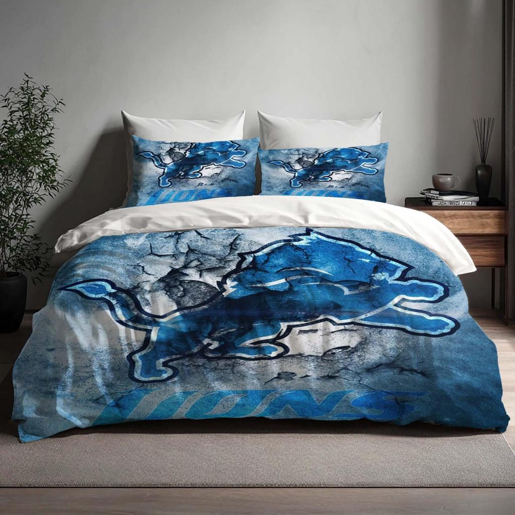 Handmade Detroit Lions Duvet Cover Three Bedding Set Custom Name Birthday Bedding Quilt Cover Christmas Halloween Gift Back to School.