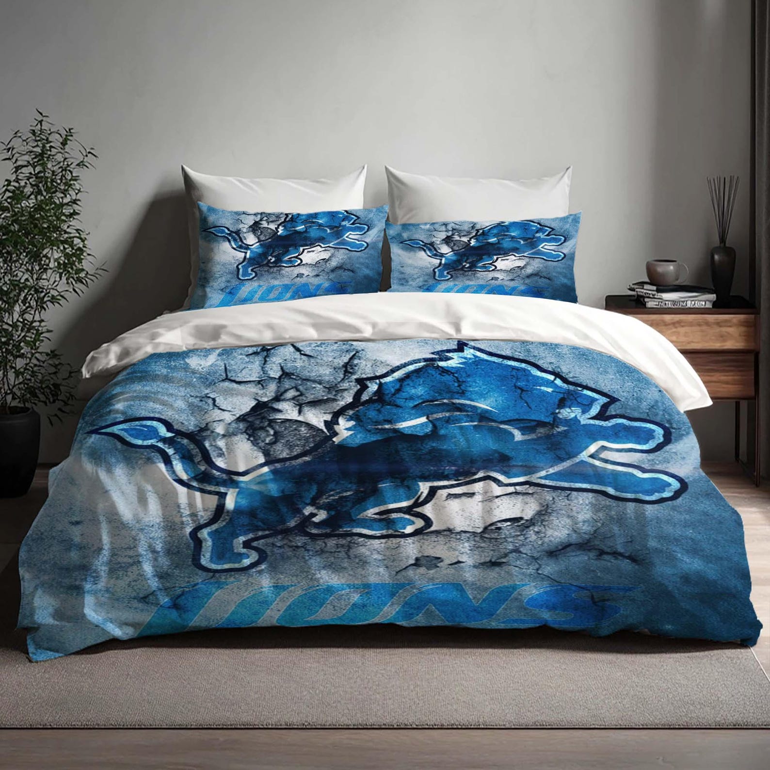 

Handmade Detroit Lions Duvet Cover Three Bedding Set Custom Name Birthday Bedding Quilt Cover Christmas Halloween Gift Back to School. 135x200cm