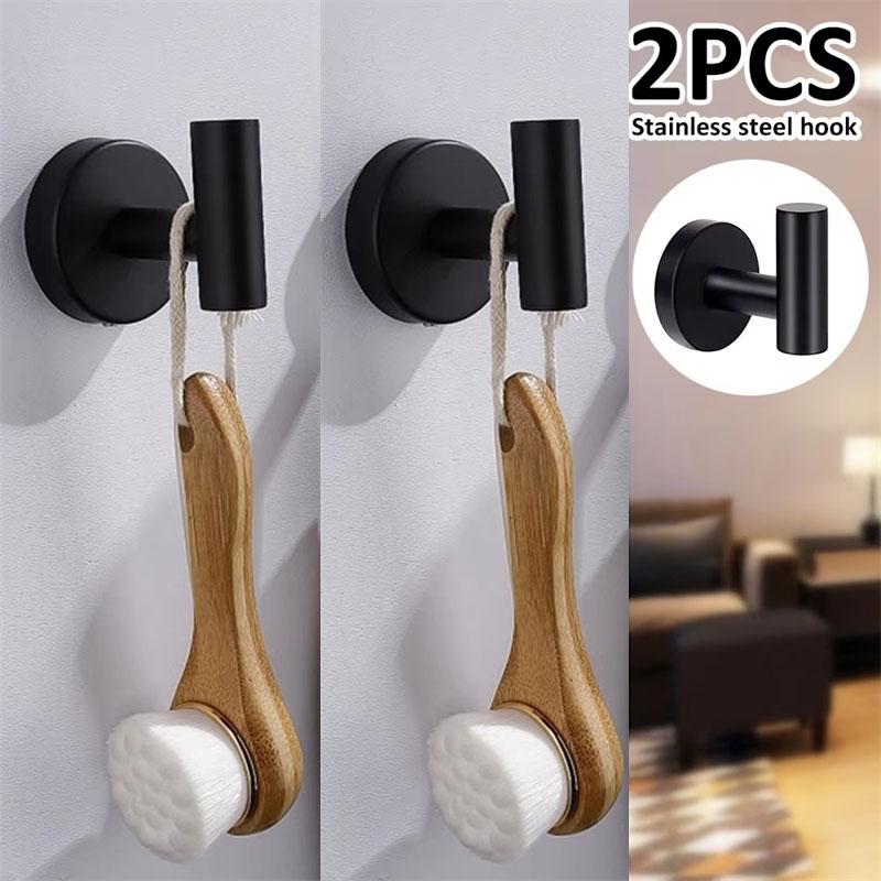 2pcs Stainless Steel Bathroom Towel Rack Household Coat Robe Drill Hole Hooks Wall Mounted Kitchen Dishcloth Hook Hardware