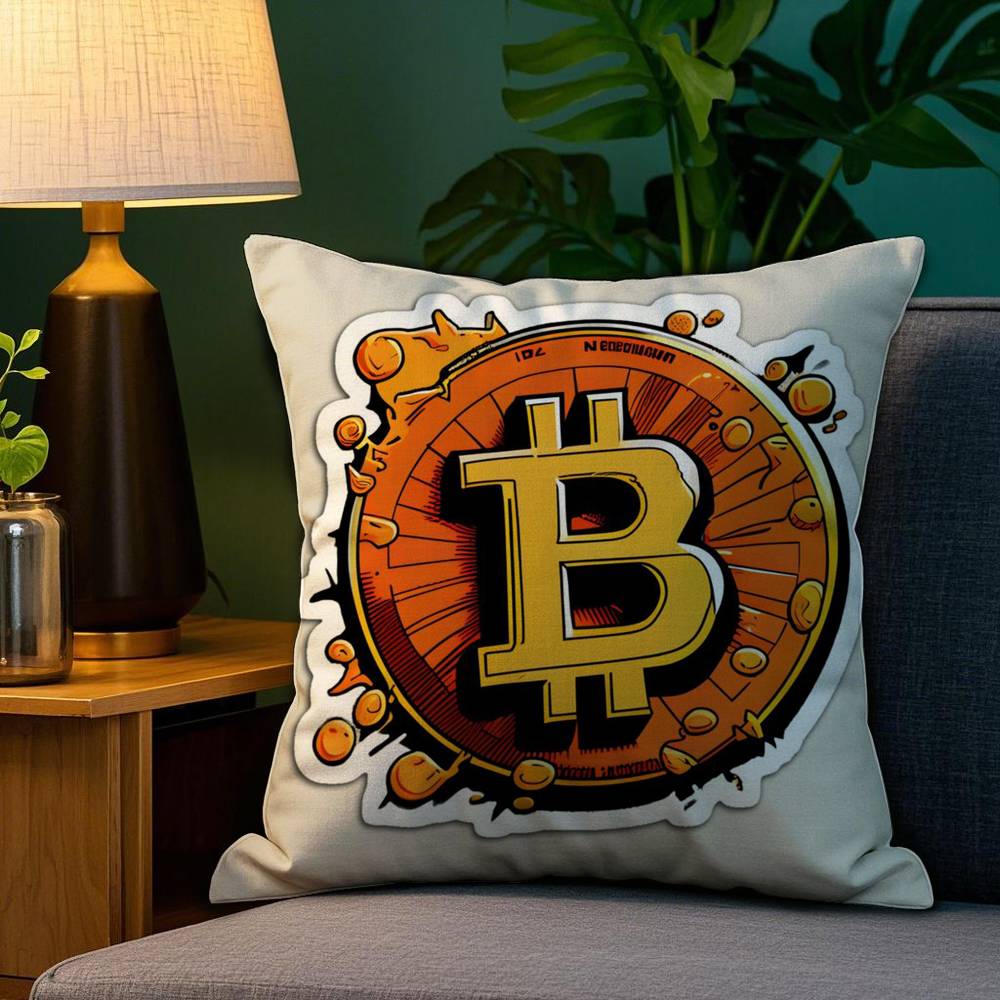 Bitcoin Cryptocurrency Btc Pillow Case Sofa Living Room Bedroom Double-sided Printing Square Cushion Nap Time Cushion Cover