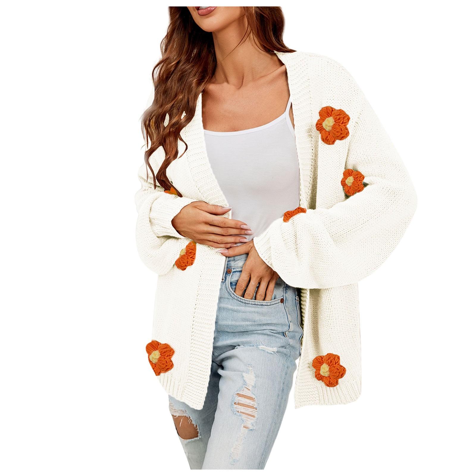 

Женский повседневный модный удобный цветочный кардиган с длинным рукавом и уличным трендом, вязаный свитер XL белый