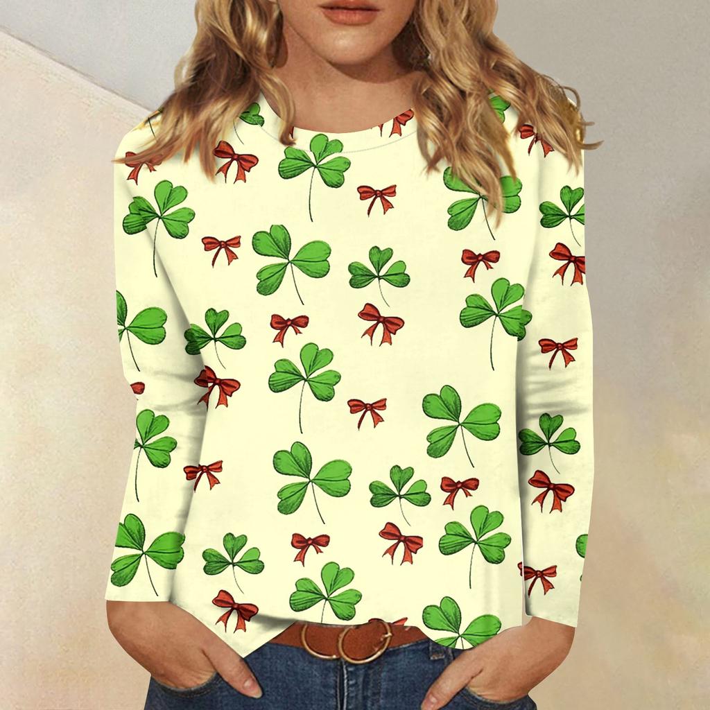 Long Sleeve Shirts For Women Cute Print Graphic Tees Blouses Casual Plus Size Basic Tops Pullover Christmas