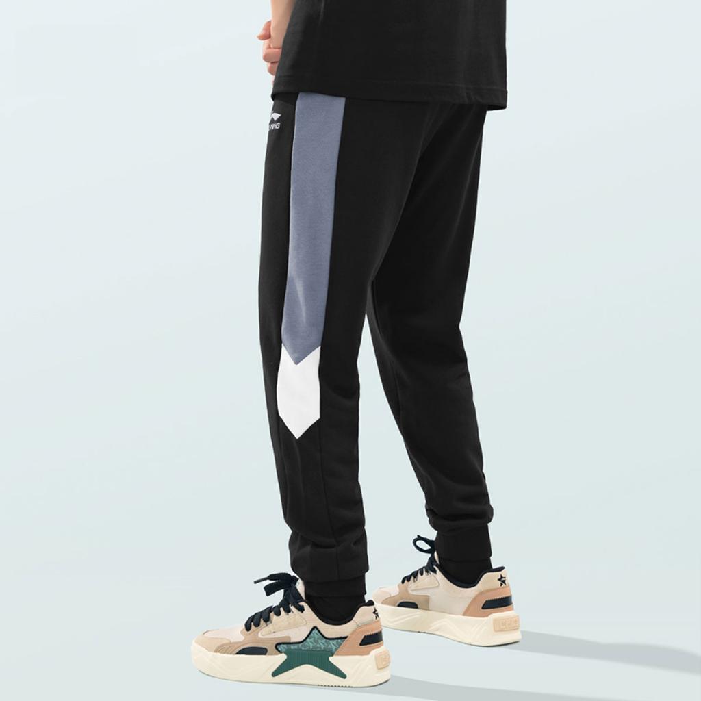 Li-Ning Color Block Cuffed Loose Fit Casual Elastic Knit Sports Pants Men Pants Black Blue AKLTB49-1