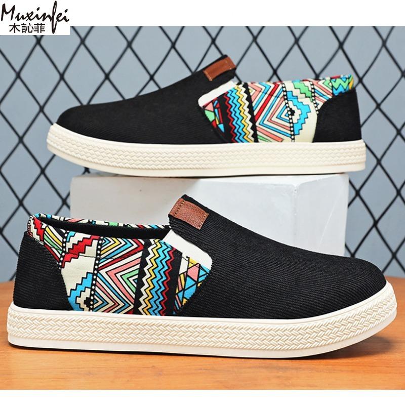 Men's Summer Shoes Breathable Canvas Casual Sneakers Men's Single Shoes Ethnic Style Trendy Men's Cloth Shoes Sale