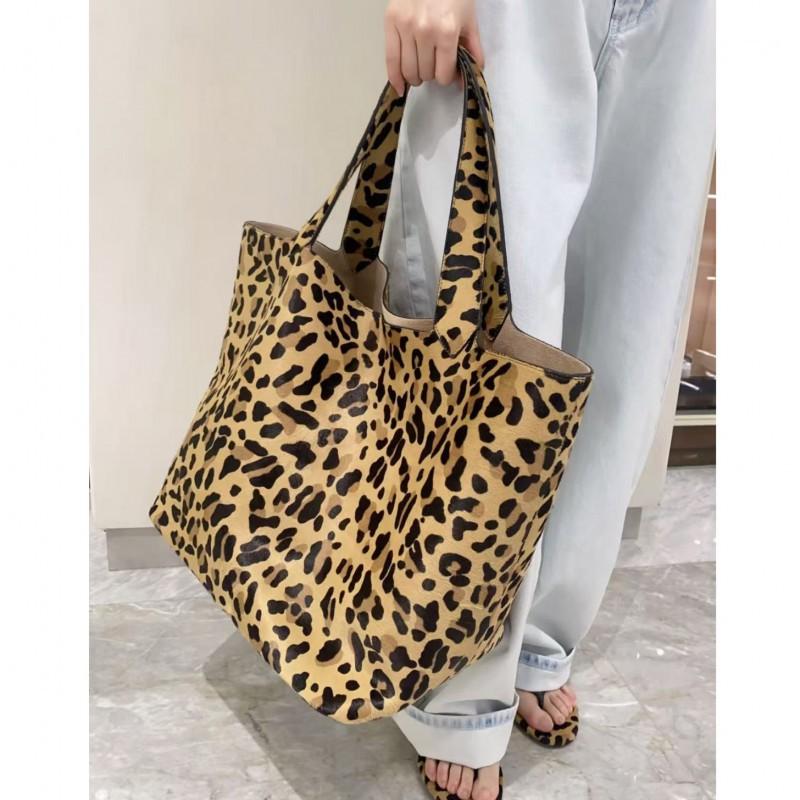 

New ALA Leopard Print Tote Bag Cowhide Horse Hair Casual Shoulder Women s Large Capacity 32x30x24 леопардовый