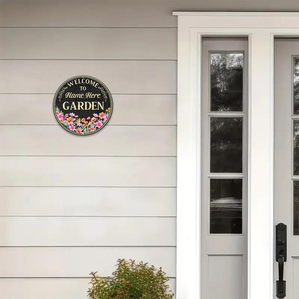 Customizable Name Text Flower Garden Round Aluminum Sign 8x8 Inch Rustic Outdoor Plaque