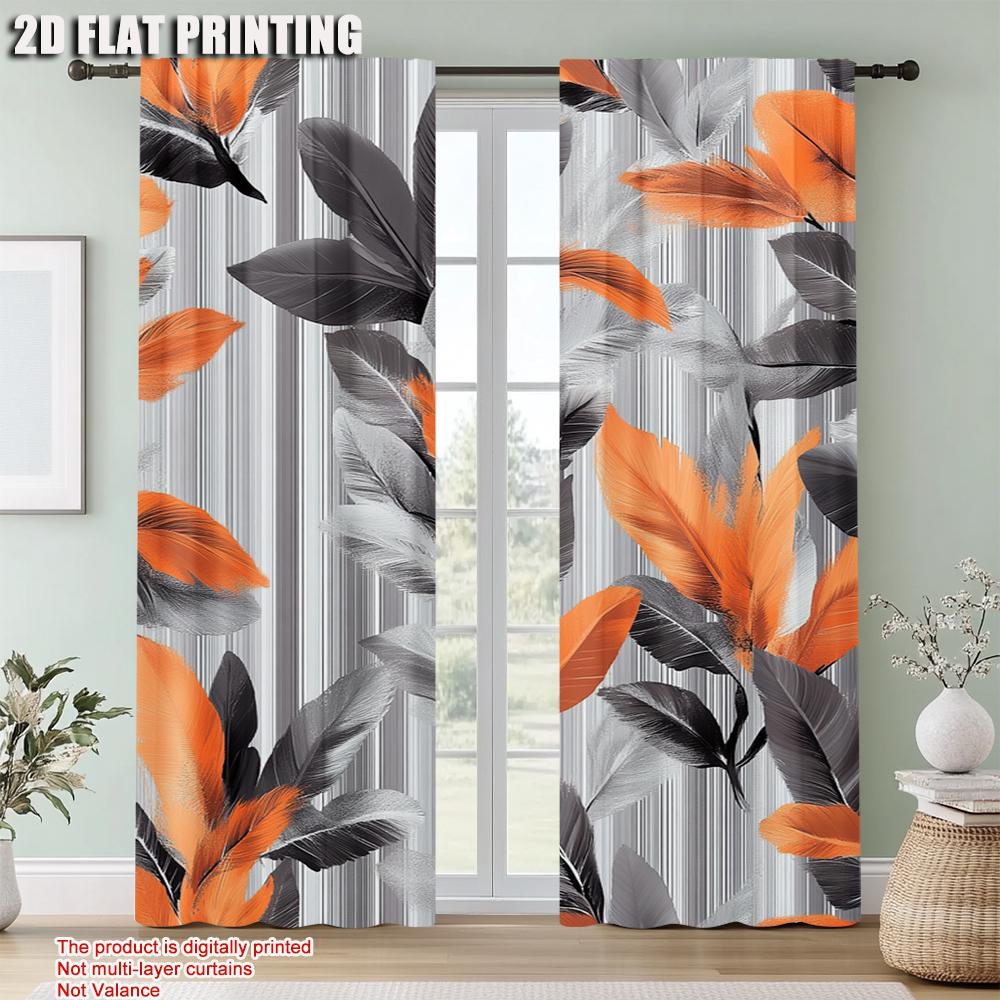 2Pcs Vintage Leaf Plants Flower Digital Printed Window Curtain Suitable For Living Room Bedroom Dining Room Home Decoration