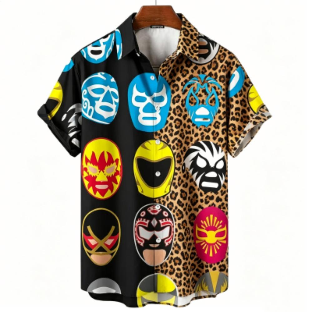Summer Mask Printing Shirt Hawaiian Vacation Clothing Male Fashion Beach Style Shirt Daily Men's and Women's Shirt
