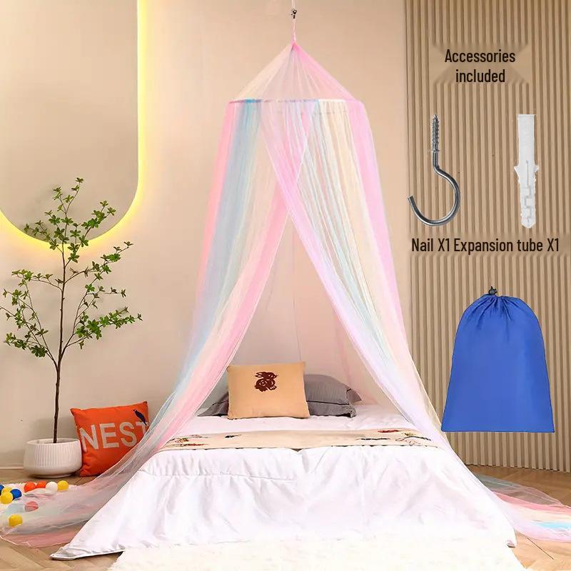 No-Install Dome Princess Tent: Colorful Encrypted Folding Mosquito Net for Double Bed