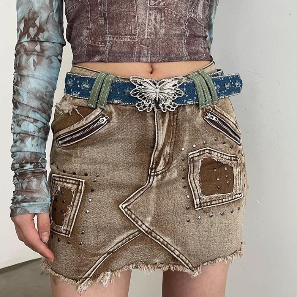 Metal Buckle Butterfly Buckle Waist Belt Sweet Women's Waist Belt Casual Y2k Jeans Belt Daily