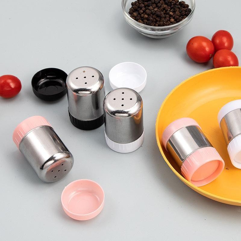 Stainless Steel 5-Hole Salt Shaker Portable Mini Seasoning Bottle With Dust Cover Small Pepper Bottle Condiment Jar Kitchen Tool