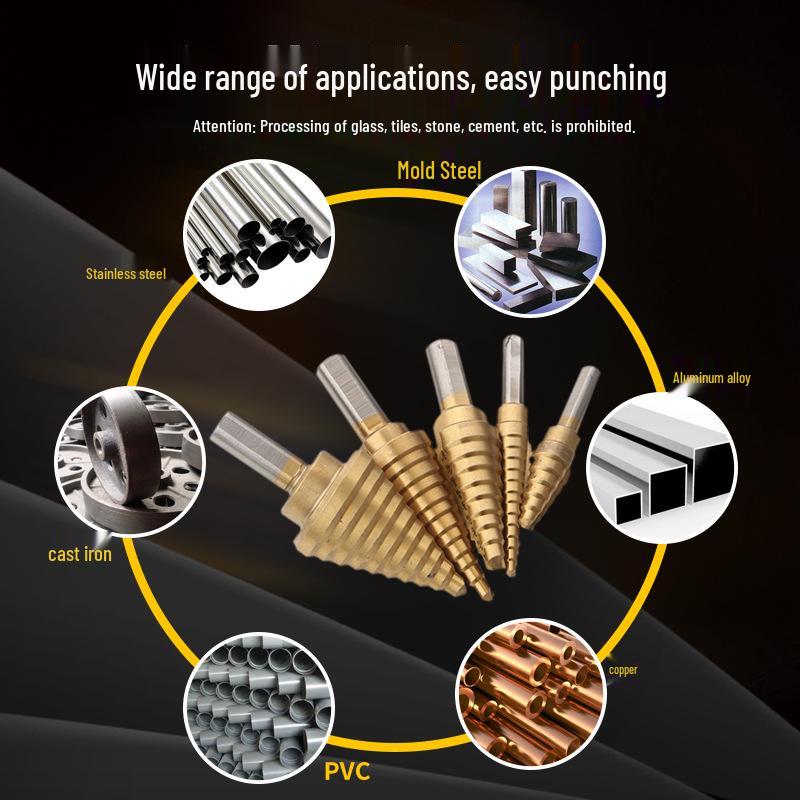 5-Piece Imperial Size HSS Step Drill Bit Set with Black & Gold Triangle Shank In Aluminum Box