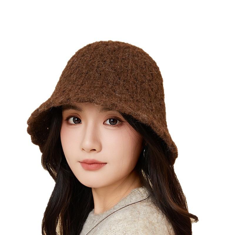 Face Showing Little Fisherman Hat Plush Warm Basin Hat Winter Cold Protection Ear Protection Knitted Wool Hat for Women Trendy