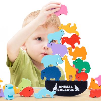 Montessori Wooden Balance Blocks Toys For Children Animal Dinosaur Building Stacking High Board Games Wood Toy Boys Kids Gift