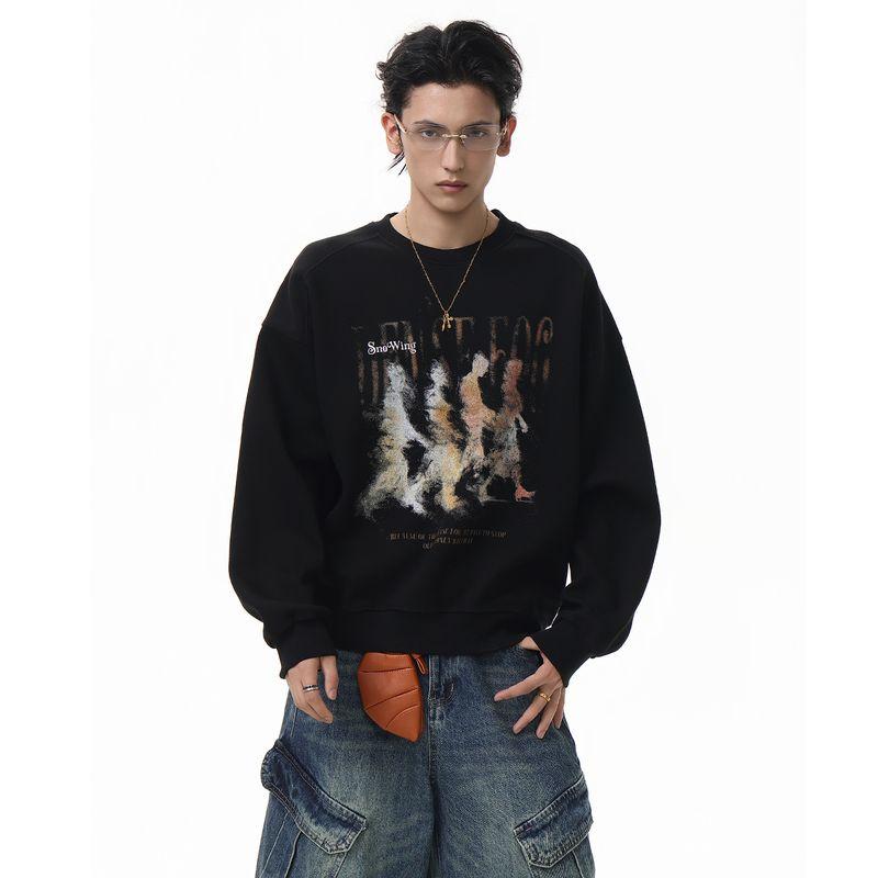 

Acrardic High-End Composite Texture Blurred Portrait Crew Neck Sweatshirt for Men, American Style Cool Loose Pullover Top Black XL