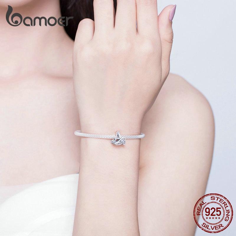 BAMOER Argint Sterling 925 Real litera A Brățară cu lanț prețios Bijuterii Cadou pentru femei