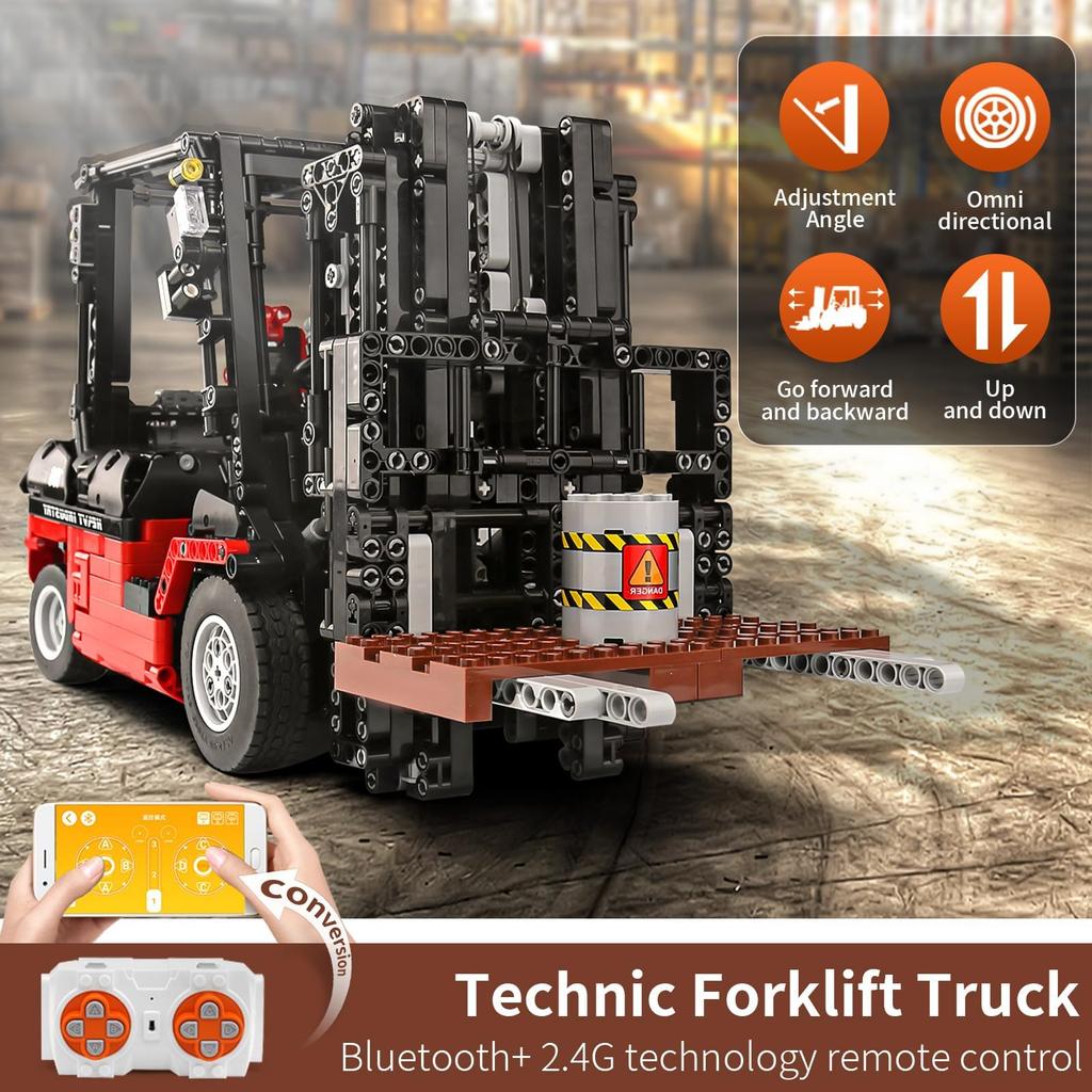 Mould King 13106 Technic MK II Forklift Kit, MOC Building Kit (1719 Pieces with MotorApp Remote) Technic Clamp Block Kit