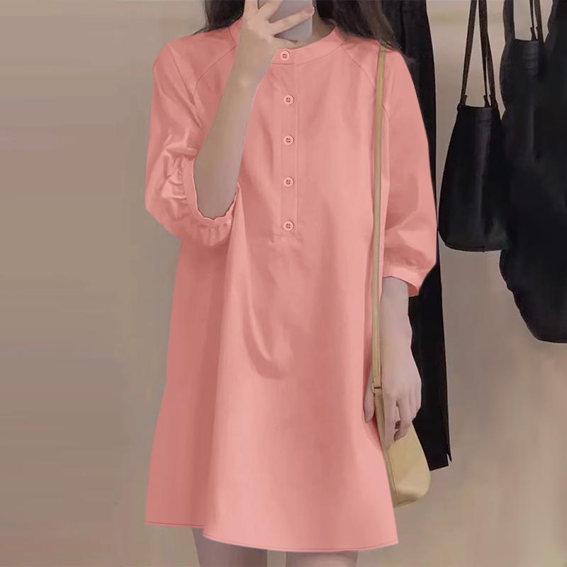 

ZANZEA Женское повседневное свободное платье с круглым вырезом и рукавом 3/4