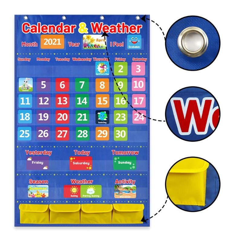 Kieszonkowa Tablica Kalendarza i Pogody ze 114 Kartami Miesięczny Kalendarz Kieszonkowy do Klasy dla Dzieci do Domowej Edukacji