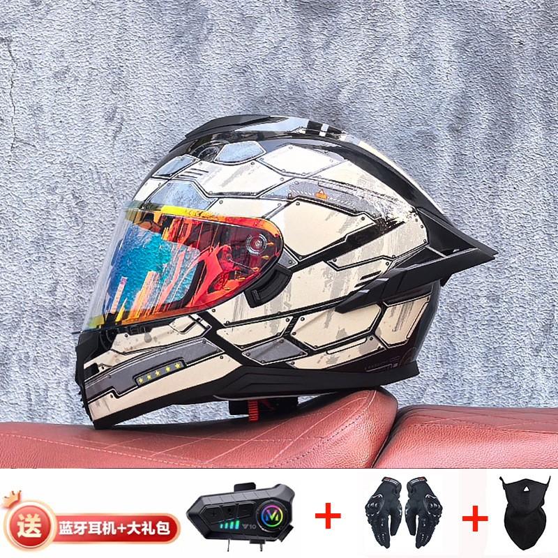 Full Face Motorcycle Helmet With External Bluetooth Module Men Women Large Rear Wing Sport Style DOT Approved