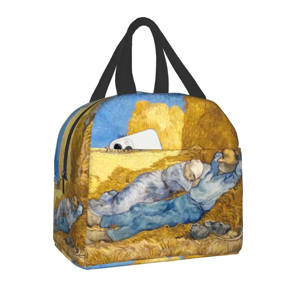 Almond Blossoms Lunch Box Portable Thermal Cooler Food Insulated Oil Painting Lunch Bag for Women Kids