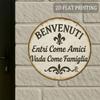 D Flat Pc of Rustic BENVENUTI Welcome Sign X Round Aluminum Wall Decor with Italian Quote and Floral Design Durable