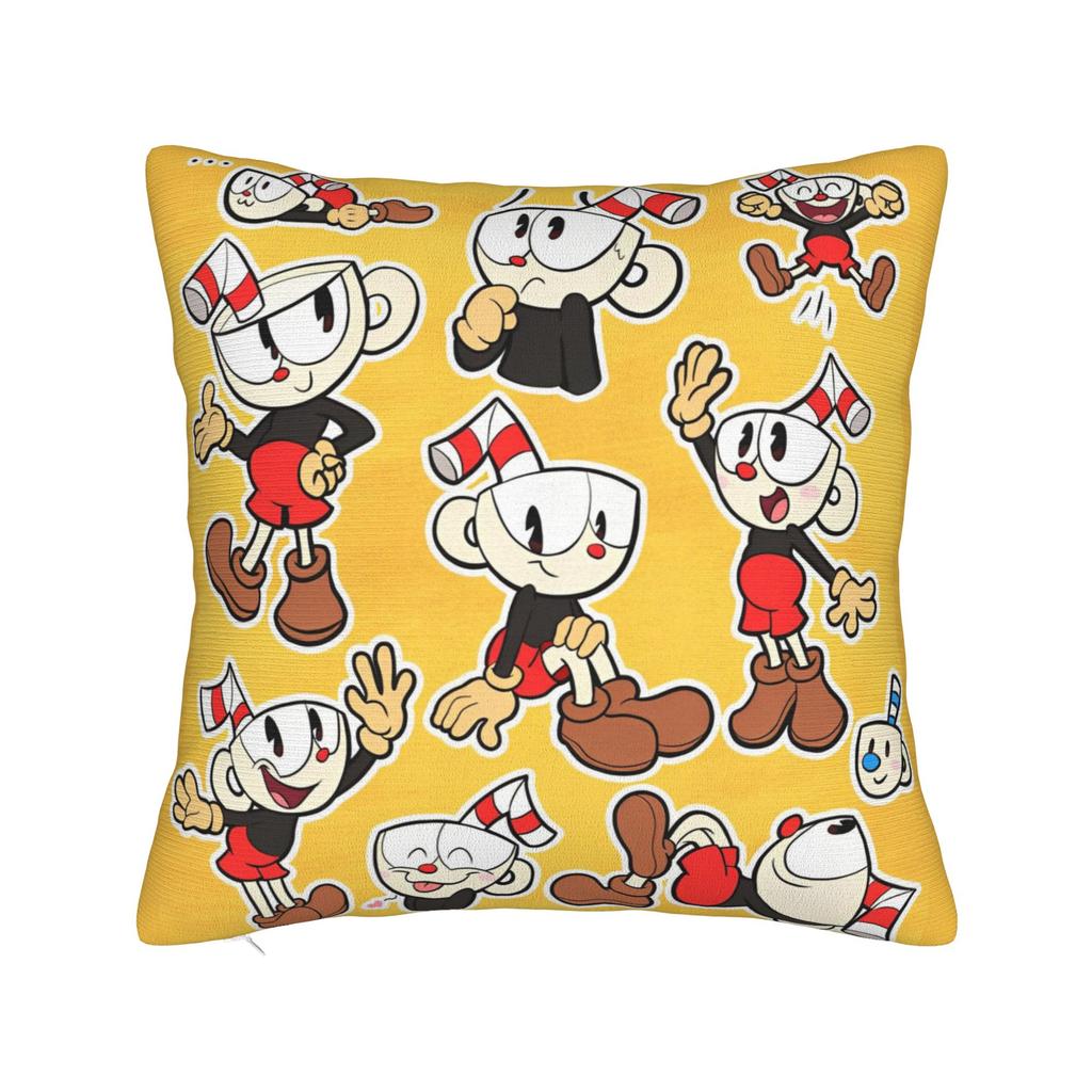 Cupheads And Mugman Square Pillow Covers Polyester Couch Great Retro Game Cushion Case Cool Home Decoration Pillow Cover