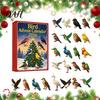 Natural Style Bird Ornaments 24 Day Advent Calendar with 2D Flat Acrylic Hanging Pendants, Christmas Detailed Animal Shaped Decors Countdown Calendar,