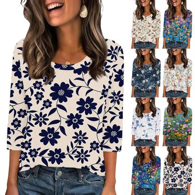 343/4 Sleeve Shirts For Women Cute Print Graphic Tees Blouses Casual Plus Size Basic Tops Pullover