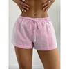 Striped Elastic Lace Up Casual Shorts Stripes Elastic Lace Casual Shorts