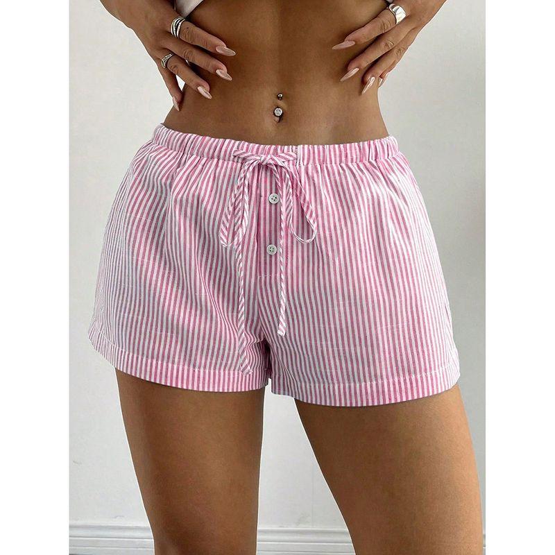 Striped Elastic Lace Up Casual Shorts Stripes Elastic Lace Casual Shorts