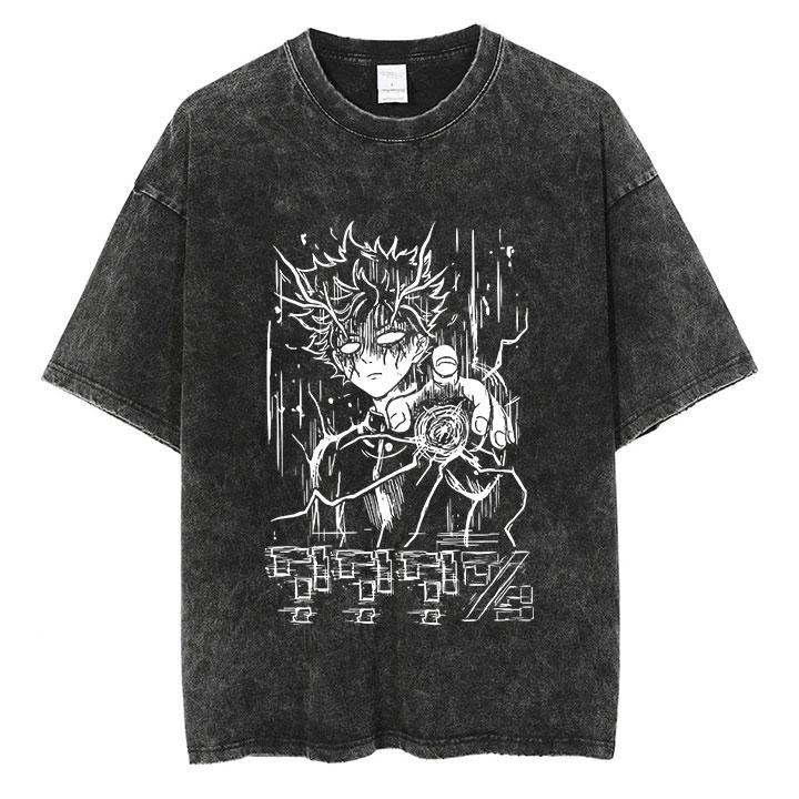Anime Mob Psycho Vintage Washed Tshirt Unisex Streetwear Harajuku Graphic T-Shirt Cotton Casual T shirt Oversized Short Sleeve